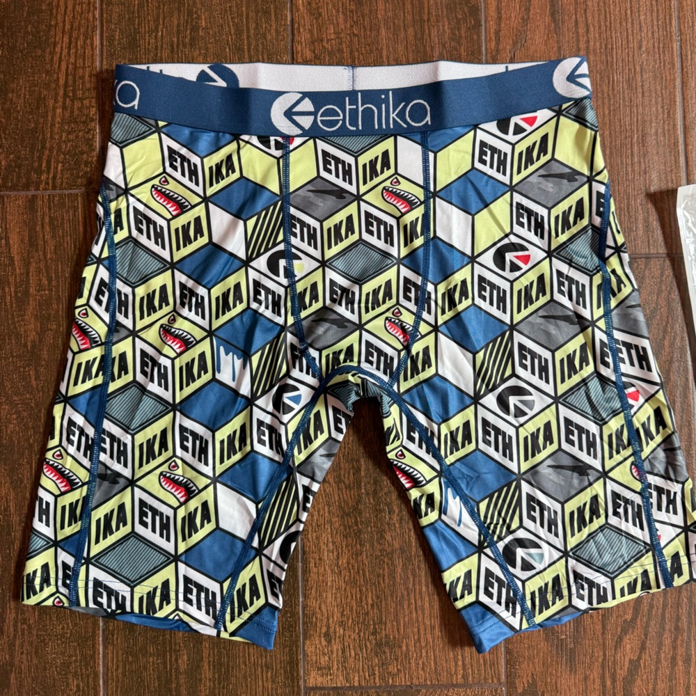 Ethika Blue and Yellow Geometric Athletic Shorts